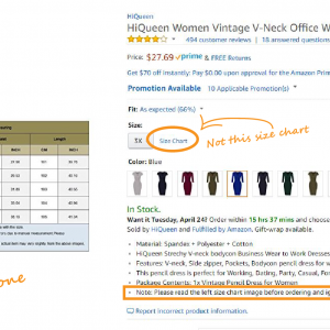 Amazon dress size chart