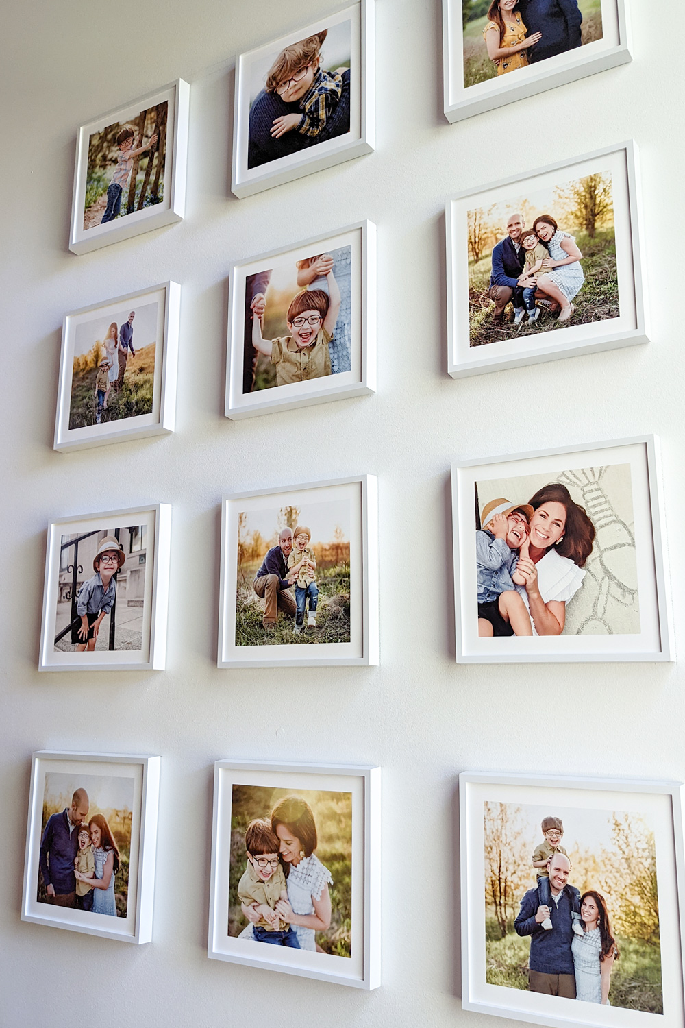 decorating idea for family photos in grid pattern
